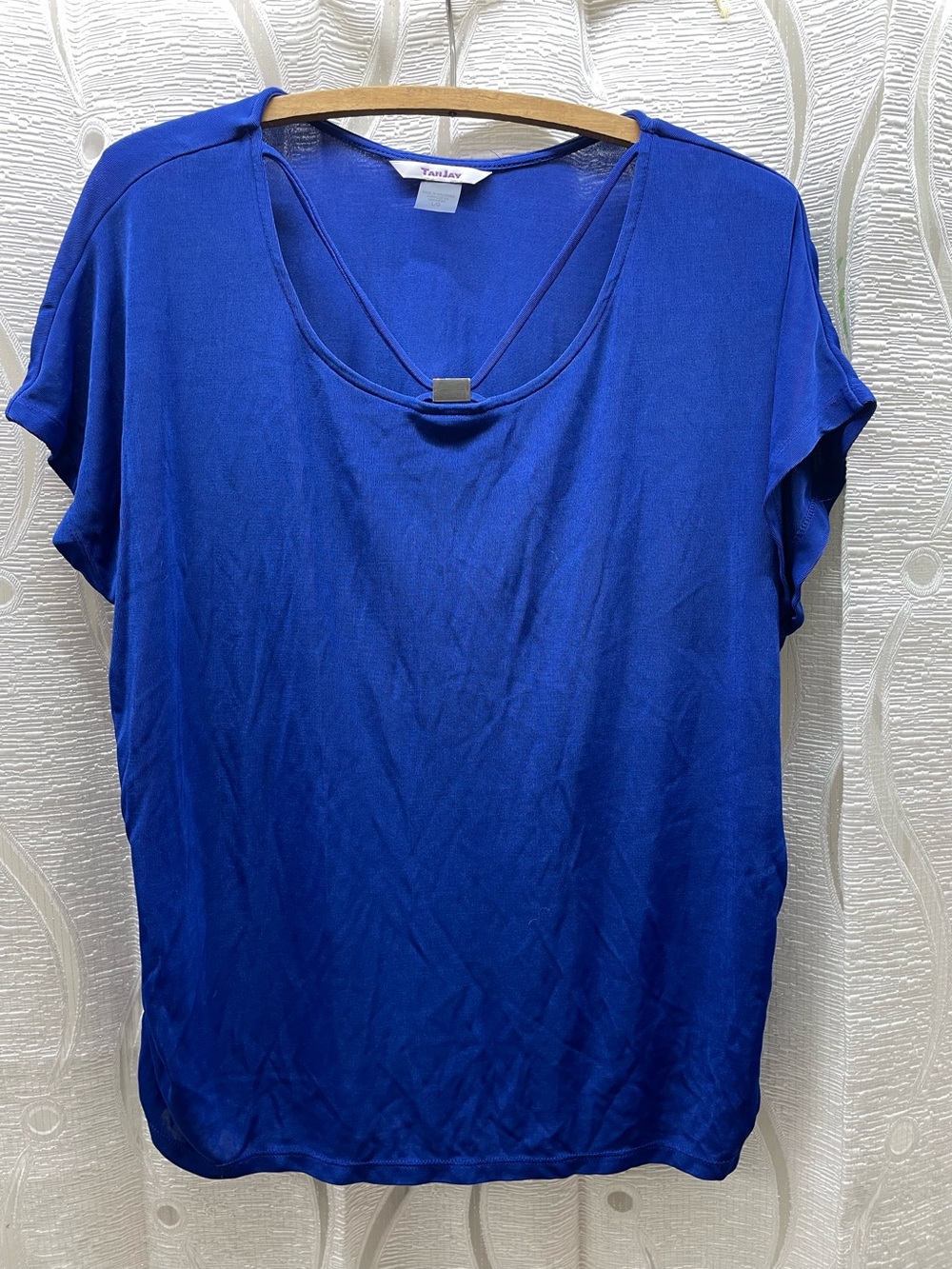 TanJay Blouse Womens Large Royal Blue Excellent Hardware Detail Dolman Sleeve
